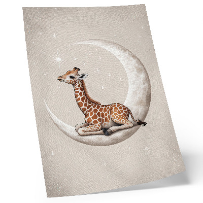 Poster Een getekende giraffe op de maan, omringd door sterren.