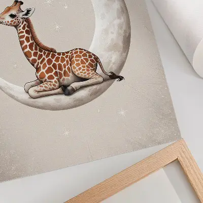 Poster getekende giraffe op de maan omringd door sterren