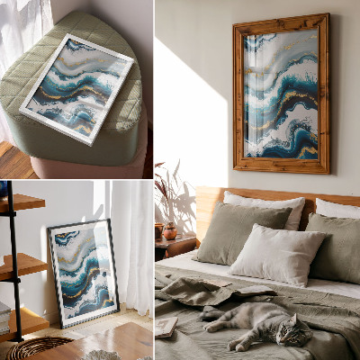 Decoratieve poster Turquoise golven met gouden accenten en een moderne uitstraling.