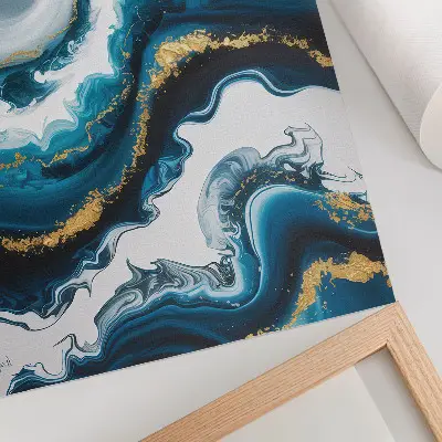 Decoratieve poster met turquoise golven en gouden accenten in een moderne stijl