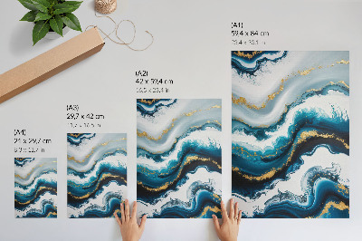 Decoratieve poster Turquoise golven met gouden accenten en een moderne uitstraling.