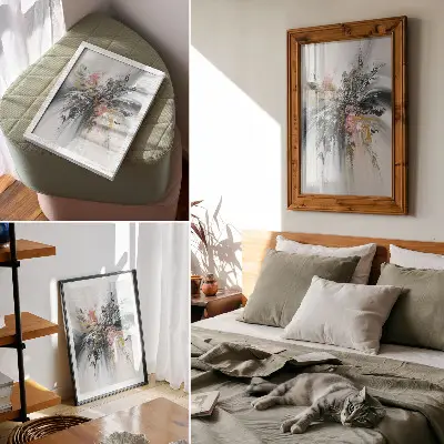 Wandposter met vloeiende abstracte vormen in grijsroze en beige