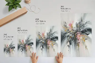 Wandposter met vloeiende abstracte vormen in grijsroze en beige