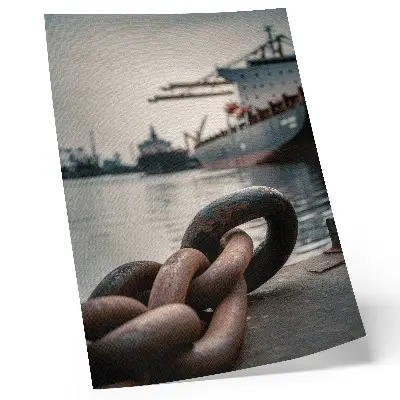 Decoratieve poster met een sfeervol havengezicht vol schepen en industriële invloeden