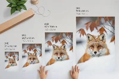 Decoratieve poster vos in een winterlandschap met natuurlijke schoonheid en contrast