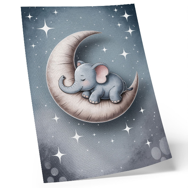 Poster Slapende olifant op de maan in pastelkleuren