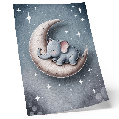 Poster Slapende olifant op de maan in pastelkleuren