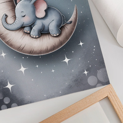Poster Slapende olifant op de maan in pastelkleuren