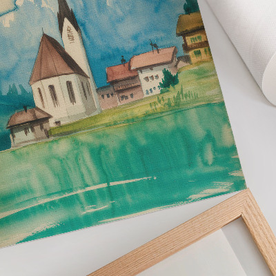 Decoratieve poster Kerk in de bergen, aquarel, vrede, natuur