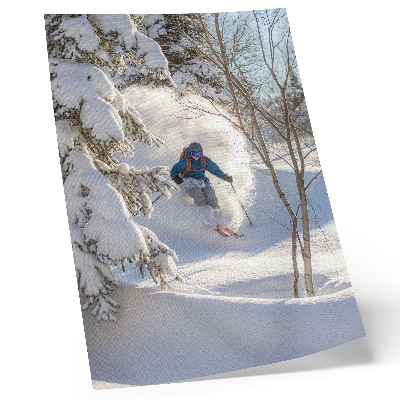 Poster Skiër in de winterse bosdynamiek sneeuw