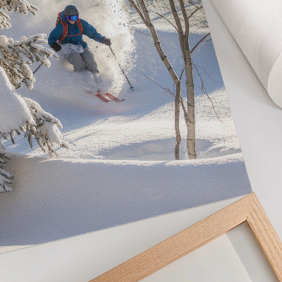 Poster Skiër in de winterse bosdynamiek sneeuw