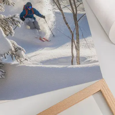 Poster skiër in een winters boslandschap met sneeuw