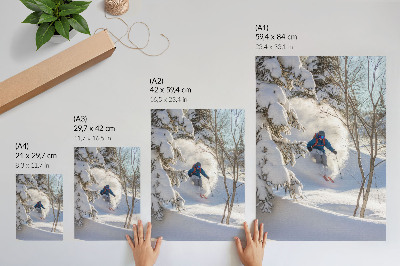 Poster Skiër in de winterse bosdynamiek sneeuw