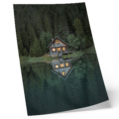 Poster Weerspiegeling van een berghut met uitzicht op de natuur