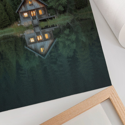 Poster Weerspiegeling van een berghut met uitzicht op de natuur