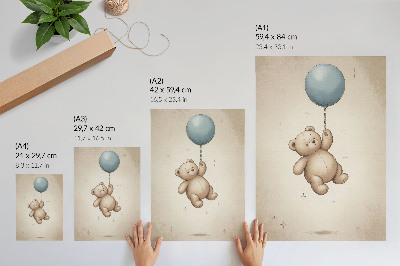 Decoratieve poster Een teddybeer met een ballon in vrolijke kleuren.