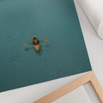Wandposter Turquoise meer kajakken bergen vredige harmonie