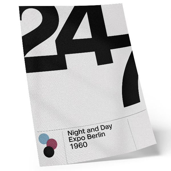 Poster Minimalistisch ontwerp met grote zwart-witte cijfers.