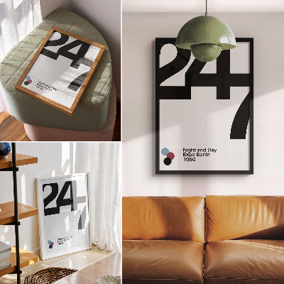 Poster Minimalistisch ontwerp met grote zwart-witte cijfers.