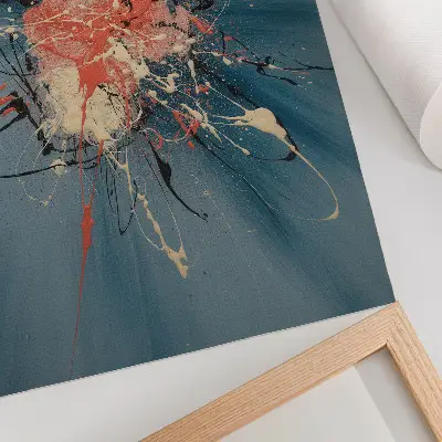 Decoratieve poster met dynamische blauw-roze accenten in zwart en crème