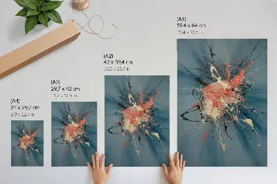 Decoratieve poster met dynamische blauw-roze accenten in zwart en crème