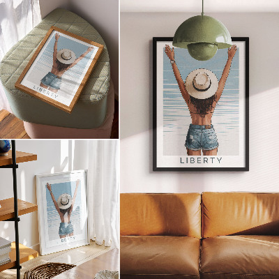 Decoratieve poster Een figuur met een hoed tegen de hemel van vrijheid.