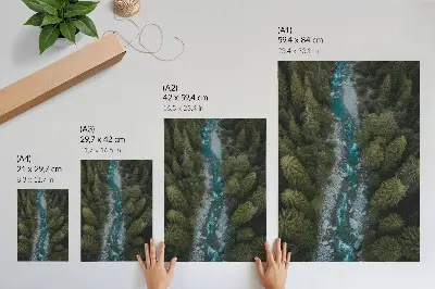 Decoratieve poster met een natuurlijke harmonie van een groene bosrivier
