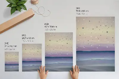 Wandposter minimalistische paarse en marineblauwe luchtdruppels