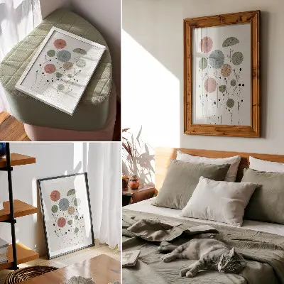 Poster met moderne geometrische bloemen in pasteltinten moderne print in pasteltinten