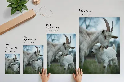 Wandposter met geiten in een rustgevend natuurlandschap