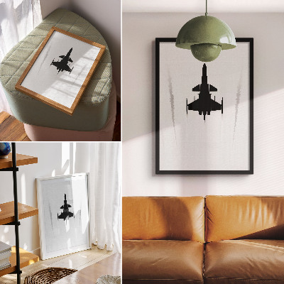 Wandposter Zwart vliegtuig op witte achtergrond, contrast, minimalisme