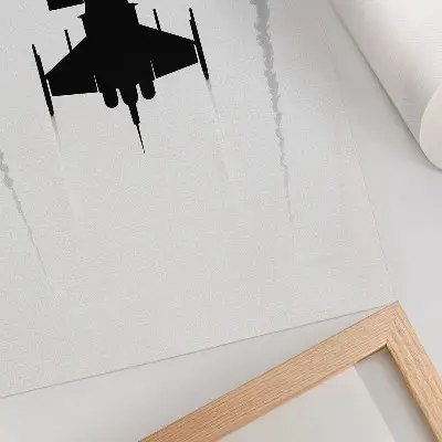 Wandposter zwart vliegtuig op een witte achtergrond met een minimalistisch contrast