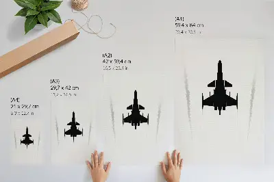 Wandposter zwart vliegtuig op een witte achtergrond met een minimalistisch contrast