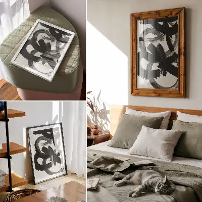 Poster met abstracte penseelstreken in zwart-wit