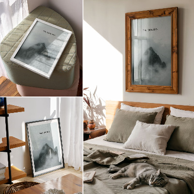 Wandposter Monochromatische berg, mystieke sfeer, rust