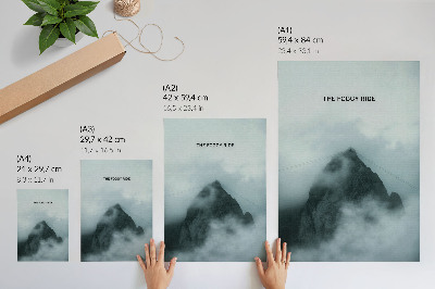 Wandposter Monochromatische berg, mystieke sfeer, rust