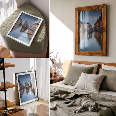 Poster Symmetrische architectuur en waterreflecties