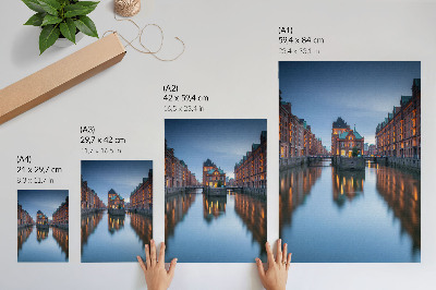 Poster Symmetrische architectuur en waterreflecties