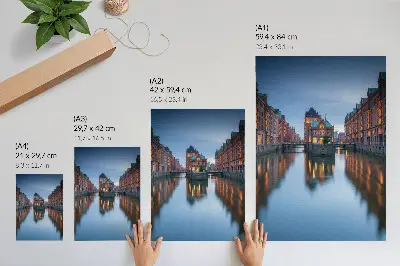 Poster symmetrische architectuur met waterreflecties