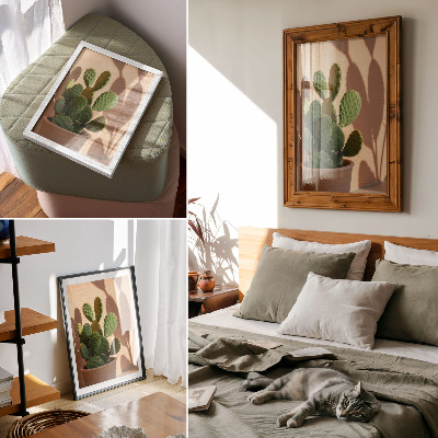 Decoratieve poster Cactus in een pot, schaduwen, delicate kleuren, rustgevend