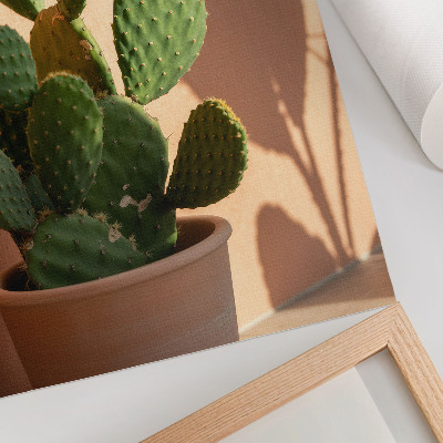 Decoratieve poster Cactus in een pot, schaduwen, delicate kleuren, rustgevend
