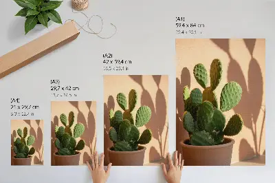 Decoratieve poster cactus in een pot met schaduwen in delicate en rustgevende kleuren