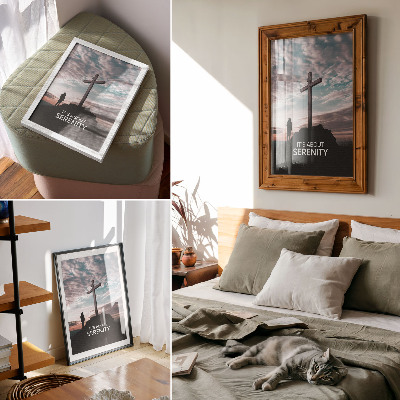 Decoratieve poster Een kruis tegen de hemel bij zonsondergang