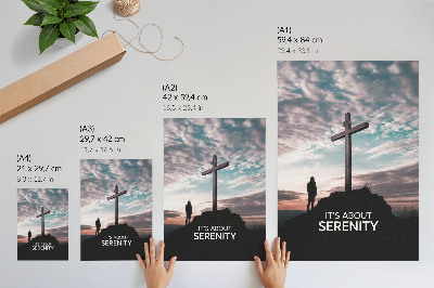 Decoratieve poster Een kruis tegen de hemel bij zonsondergang