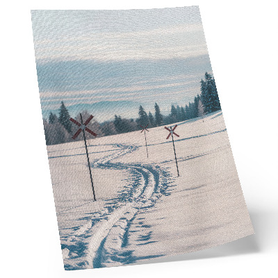 Wandposter Winterlandschap, skipistes, bergen, bomen, lucht