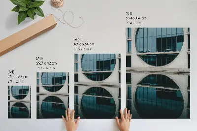 Poster moderne architectuur met glazen reflectie in het gebouw