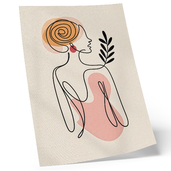 Wandposter Een sierlijke vrouw in lijntekening op een crèmekleurige achtergrond.