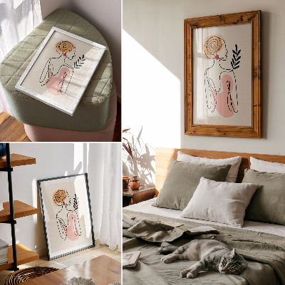 Wandposter Een sierlijke vrouw in lijntekening op een crèmekleurige achtergrond.