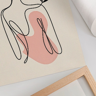 Wandposter Een sierlijke vrouw in lijntekening op een crèmekleurige achtergrond.