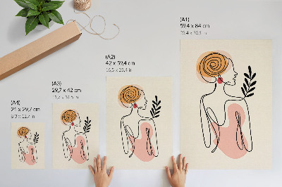 Wandposter Een sierlijke vrouw in lijntekening op een crèmekleurige achtergrond.